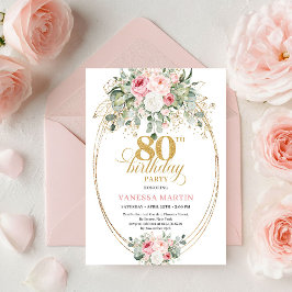 Invitación Classic Boho Blush Roses 80th Birthday Invitation 