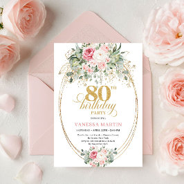 Invitación Classic Boho Minimalist Blush Floral 80th Birthday