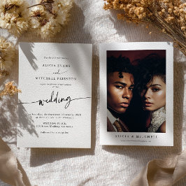 Invitación Classic Boho Minimalist Script Wedding Photo