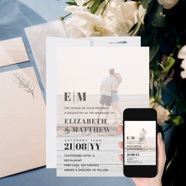 Invitación Classic BOLD PHOTO OVERLAY Wedding Invite  (Subido por el creador)