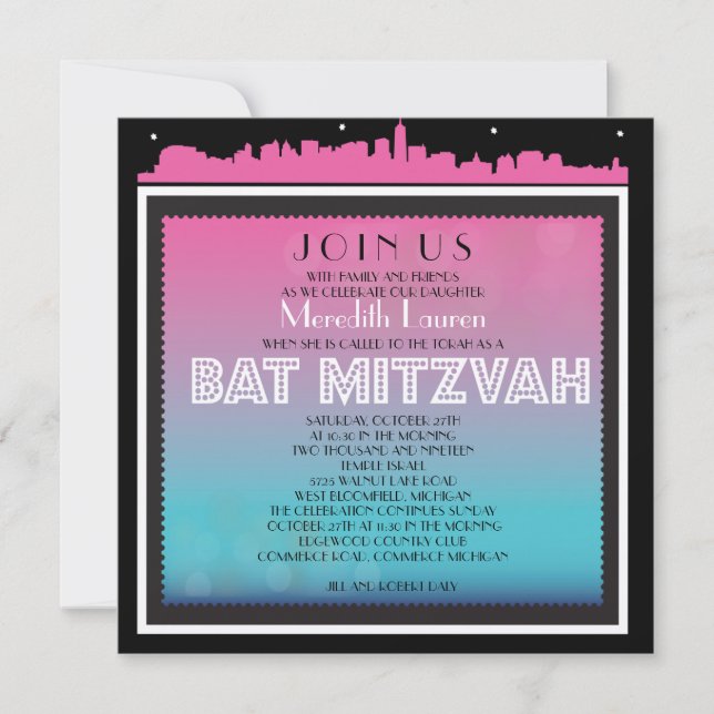 Invitación CLASSIC BROADWAY Bat Mitzvah Invitación-arco iris1 (Anverso)