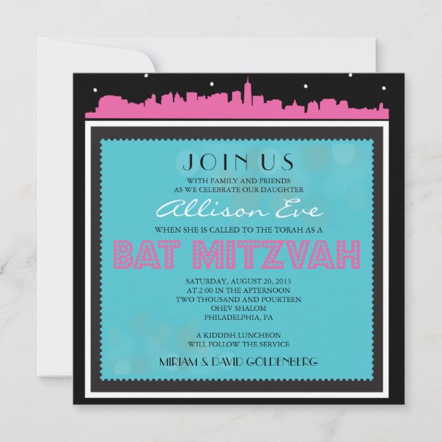 Invitación CLASSIC BROADWAY Bat Mitzvah Invitación-con estrel (Anverso)