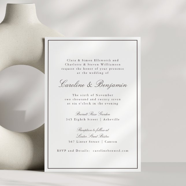 Invitación Classic Brown Border Script Elegant Wedding RSVP (Subido por el creador)