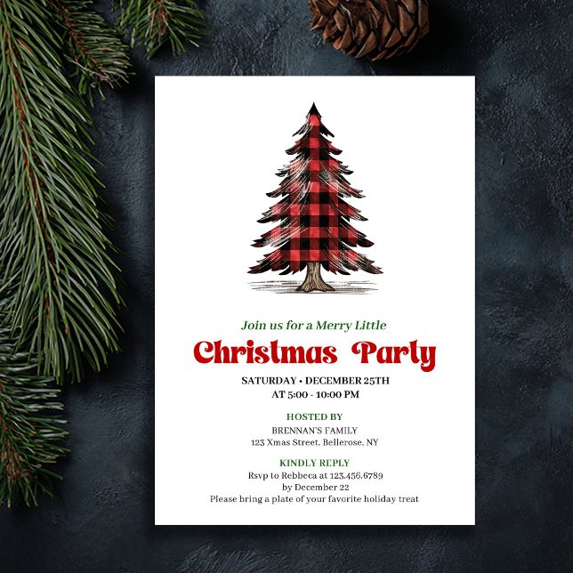 Invitación Classic Buffalo Christmas Tree Holiday Invitation (Classic Buffalo Christmas Tree Holiday Invitation)