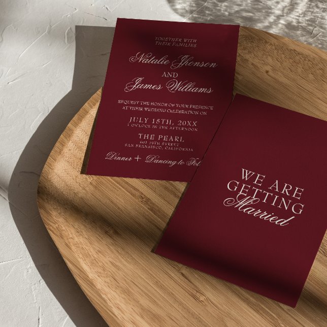 Invitación Classic Burgundy Fancy Old Money Retro Wedding (Subido por el creador)