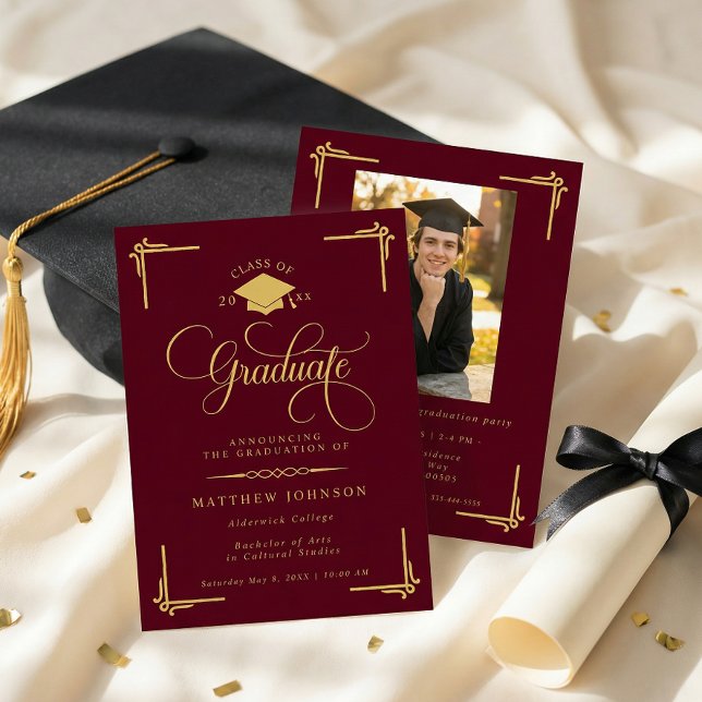 Invitación Classic Burgundy Gold Graduation (Subido por el creador)