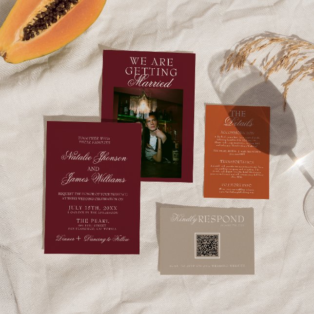 Invitación Classic Burgundy Luxury Old Money Retro Wedding (Subido por el creador)