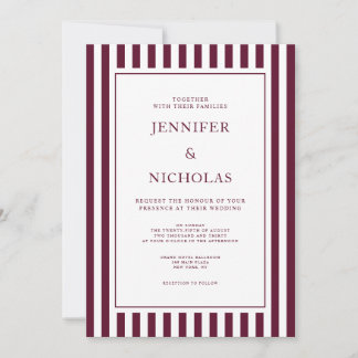 Invitación Classic Burgundy Stripes Wedding