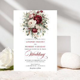 Invitación Classic Burgundy White Floral Gold Wedding Invite
