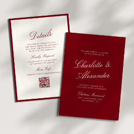 Invitación Classic Calligraphy Deep Red Old Money Wedding