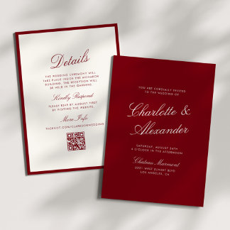 Invitación Classic Calligraphy Deep Red Old Money Wedding