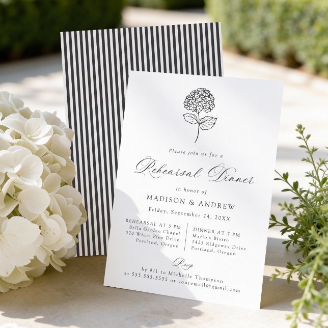 Invitación Classic Charcoal Hydrangea Rehearsal Dinner (Subido por el creador)