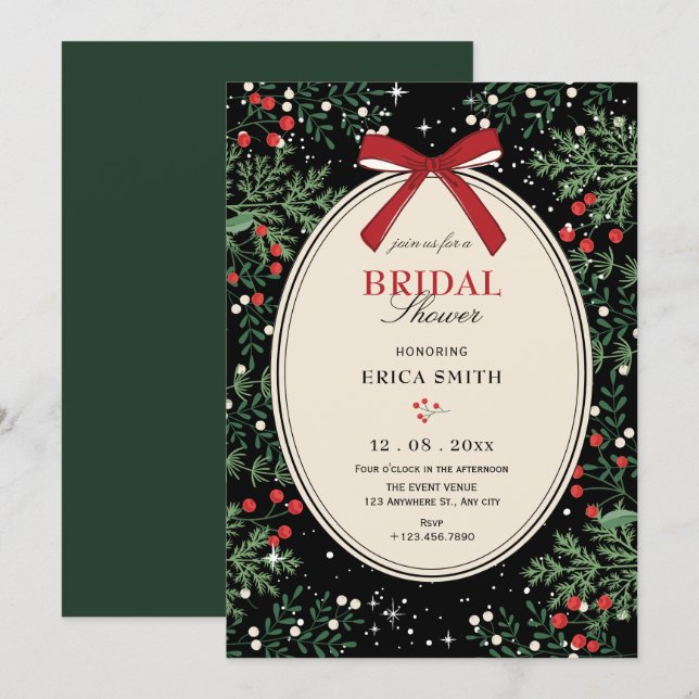 Invitación Classic cherry bow bridal shower (Anverso / Reverso)