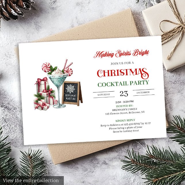 Invitación Classic Christmas Martini Cocktails Party Invite (Classic Christmas Mojito Cocktail Party invite)