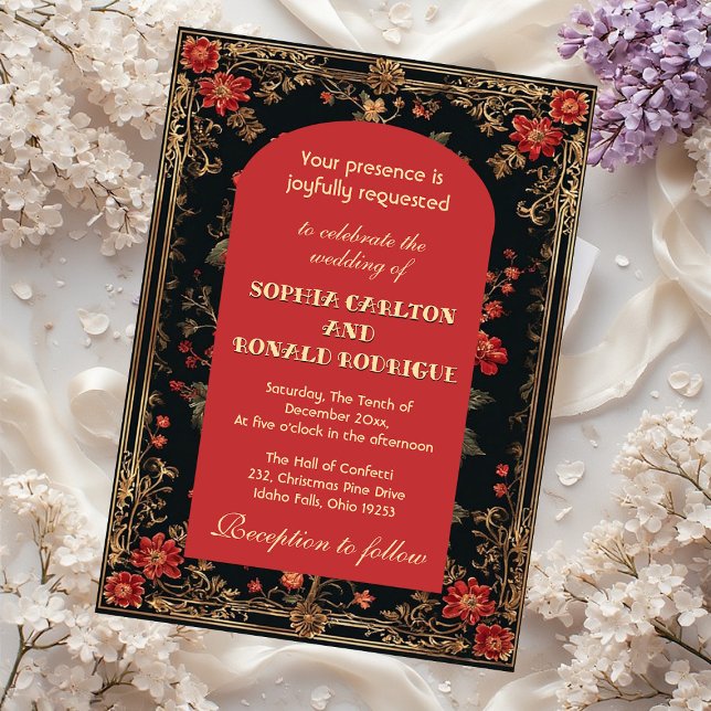 Invitación Classic Christmas Red Chinoiserie Floral Wedding  (Classic Christmas Red Chinoiserie Floral Wedding Invitation)