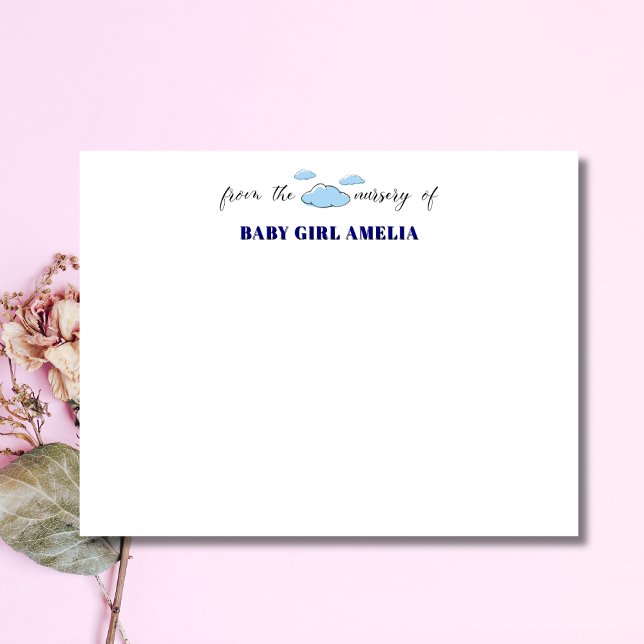 Invitación Classic Clouds Navy Blue Name Nursery Note Card (Subido por el creador)