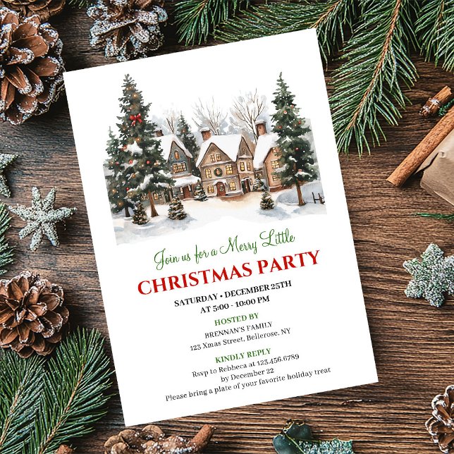 Invitación Classic cozy holiday scene Christmas party invite (Classic cozy holiday scene Christmas party invite)