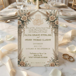 Invitación Classic Cream Antique Gold Floral Islamic Wedding