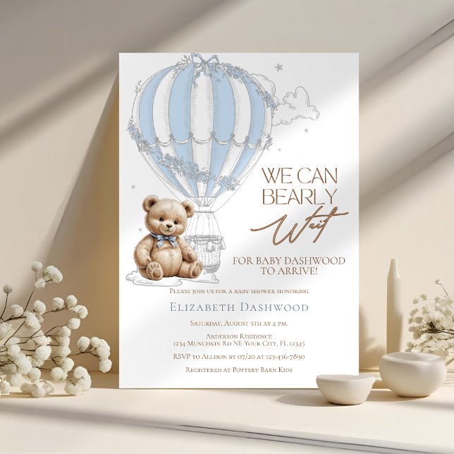 Invitación Classic Cute Teddy Bear Toile Balloon Baby Shower (Subido por el creador)