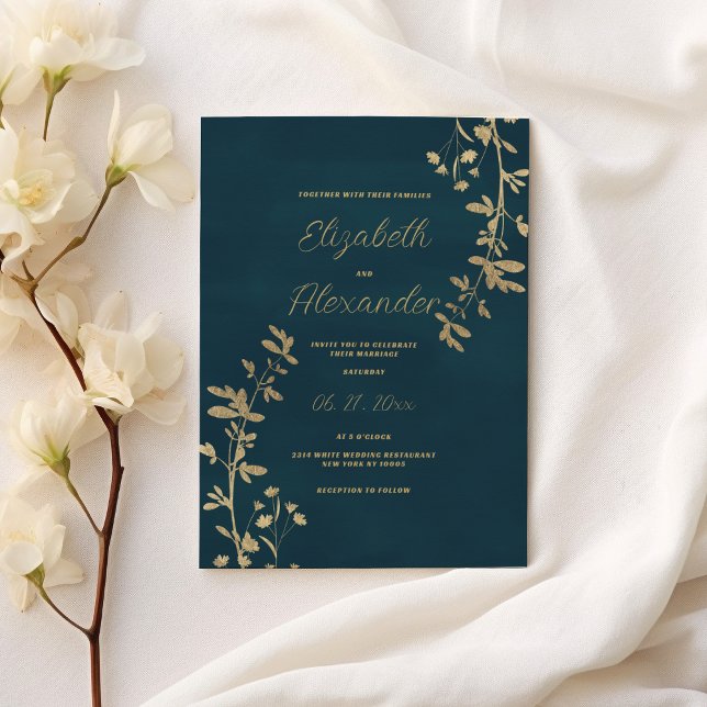 Invitación Classic dark green elegant gold floral wedding (Classic dark green elegant gold floral wedding)
