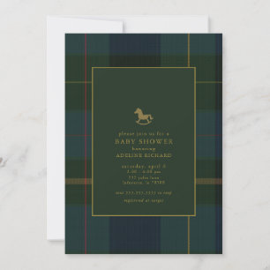 Invitación Classic Dark Green Plaid Equestrian Baby Shower