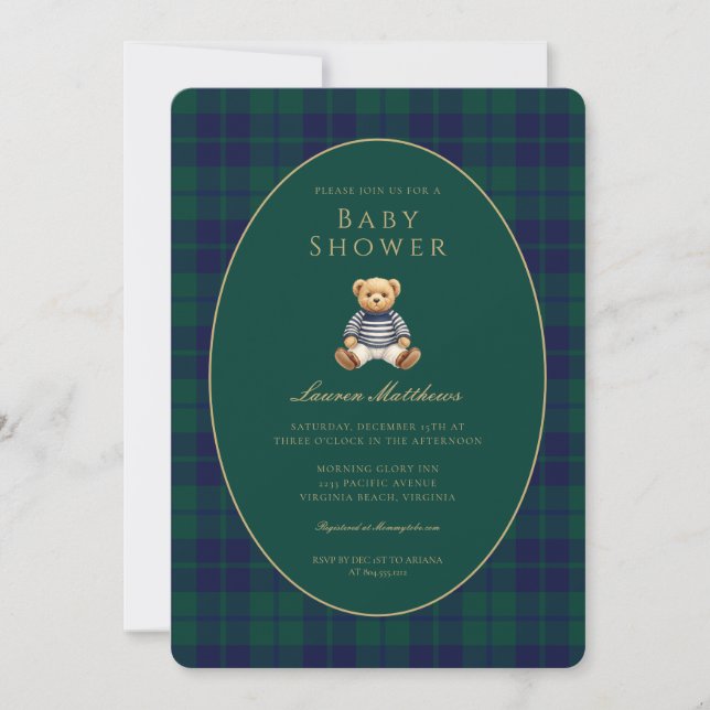 Invitación Classic Dark Plaid Lauren Inspired Baby Shower  (Anverso)