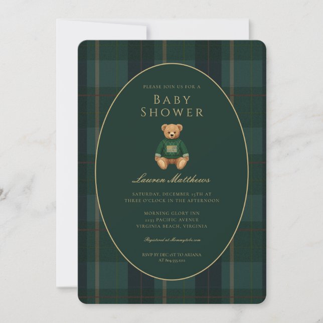 Invitación Classic Dark Plaid Lauren Inspired Baby Shower  (Anverso)