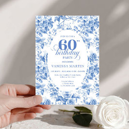 Invitación Classic Deep Blue Floral Toile 60th Birthday Invit