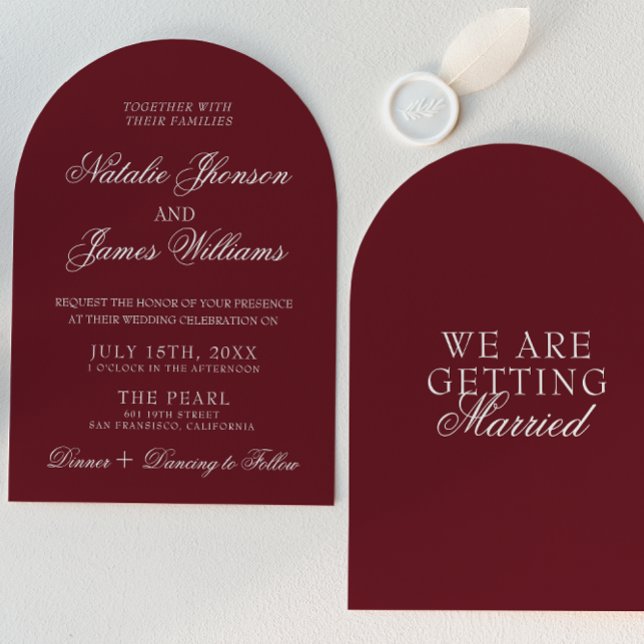Invitación Classic Deep Burgundy Old Money Arched Wedding (Subido por el creador)