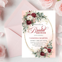 Invitación Classic Deep Red Floral Eucalyptus Bridal Shower