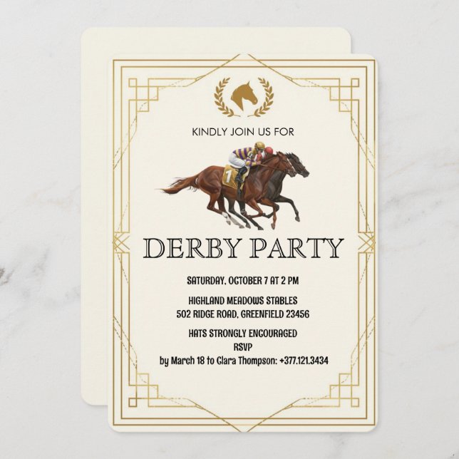 Invitación Classic Derby Horse Racing Invite (Anverso / Reverso)