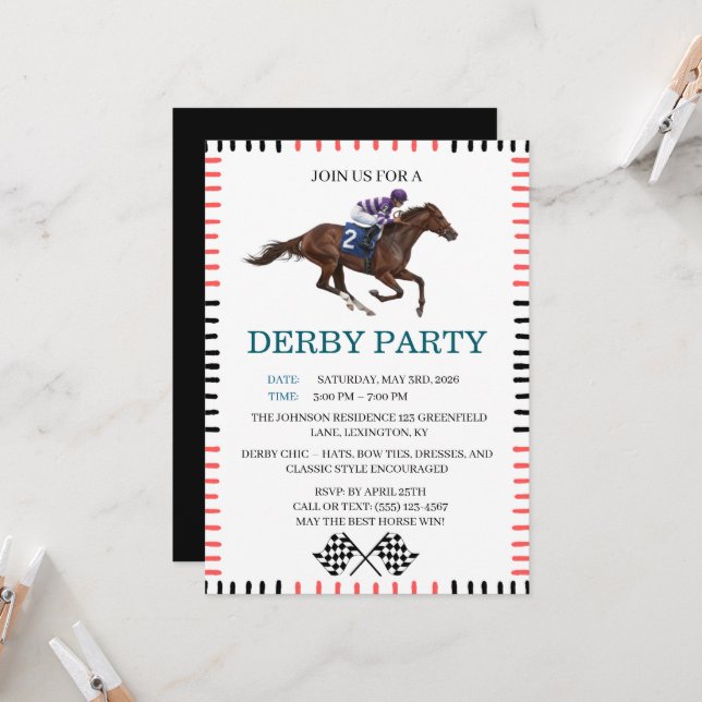 Invitación Classic Derby Party Horse Racing Invitation (Anverso/Reverso In Situ)