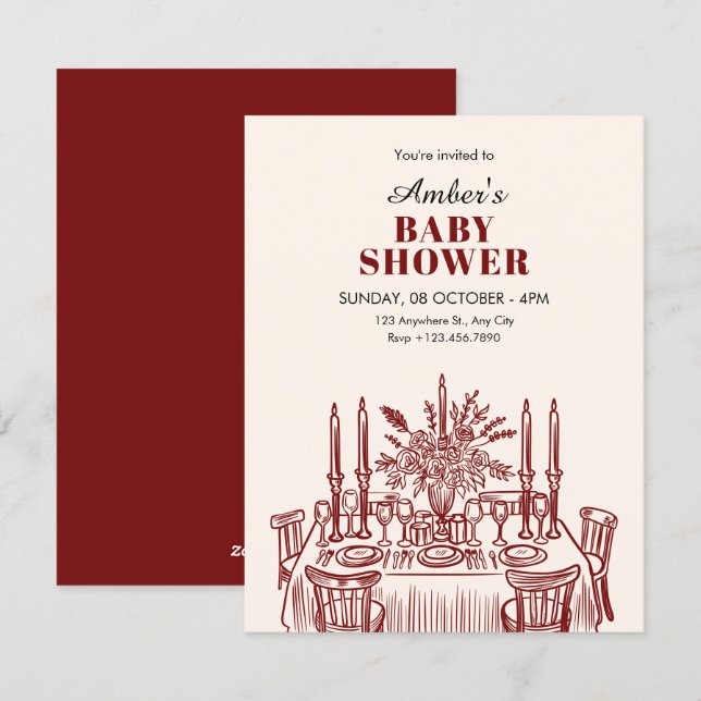 Invitación Classic Dining table baby shower (Anverso / Reverso)
