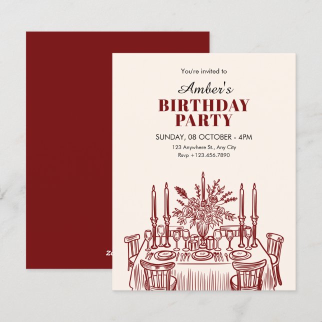 Invitación Classic Dining table birthday (Anverso / Reverso)
