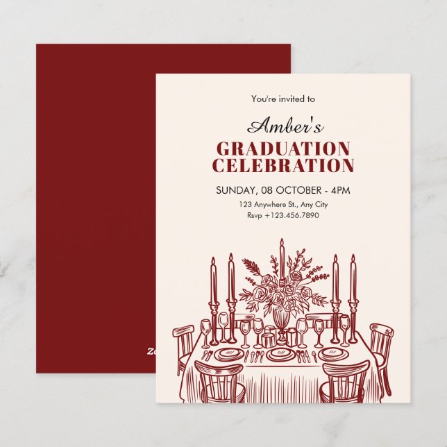 Invitación Classic Dining table graduation (Anverso / Reverso)