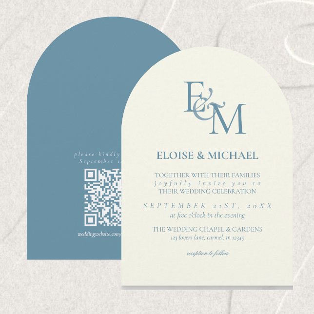 Invitación Classic Dusty Blue Monogram Minimalist Wedding (Classic Dusty Blue Monogram Minimalist Wedding Invitation)
