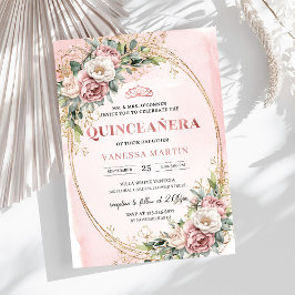 Invitación Classic Dusty Pink Flowers Greenery Quinceanera