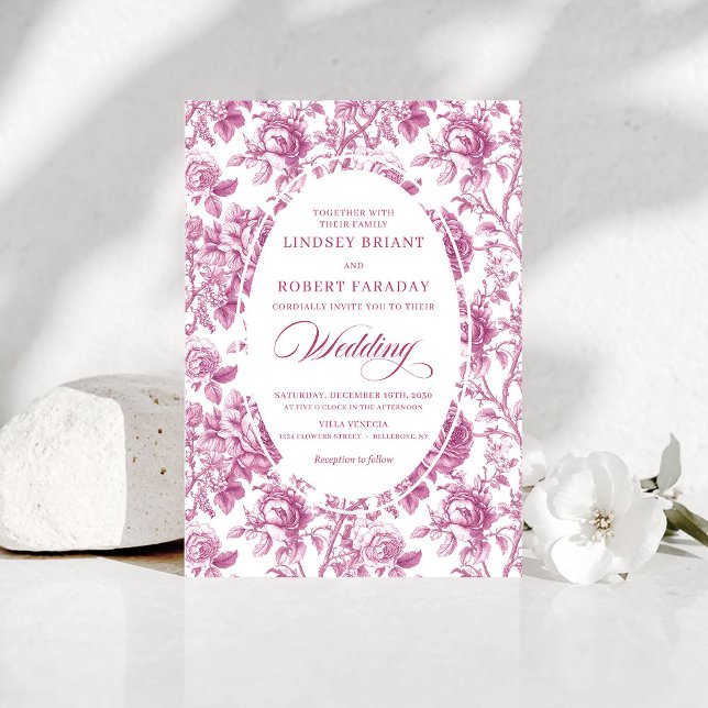 Invitación Classic Dusty Pink Toile Floral Wedding Invitation (Classic Dusty Pink Toile Floral Wedding Invitation Art

)