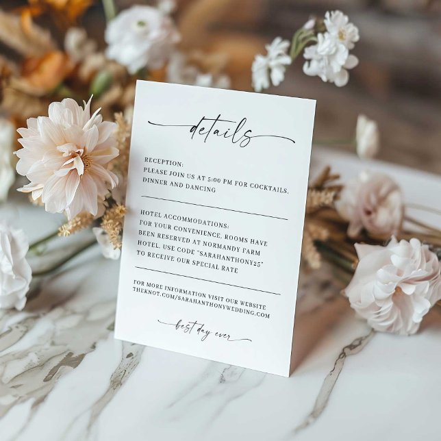 Invitación Classic Elegance Modern Minimal Wedding Details (Subido por el creador)