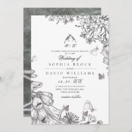 Invitación Classic Elegant Black White Floral Wedding 
