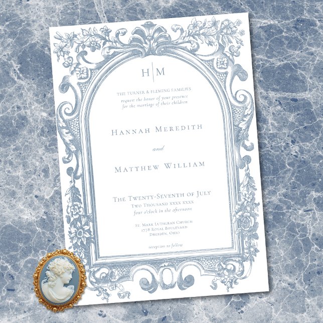 Invitación Classic Elegant Blue Arch Floral Frame Wedding (Classic Elegant Blue Arch Floral Frame Wedding Invitation)