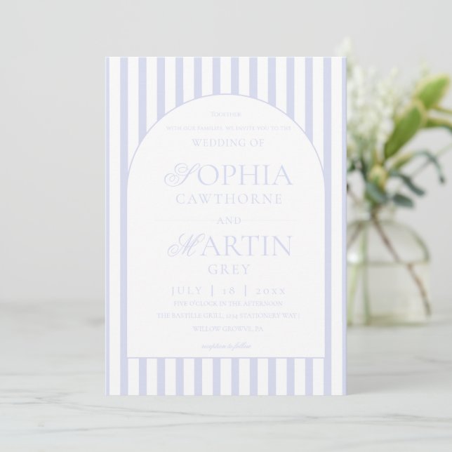 Invitación Classic Elegant Blue Striped Wedding  (Anverso de pie)