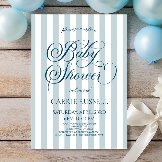 Invitación Classic Elegant Blue Stripes Boy Baby Shower (Subido por el creador)