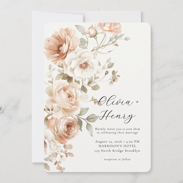 Invitación Classic Elegant Floral Rounded Wedding Invitation (Anverso)