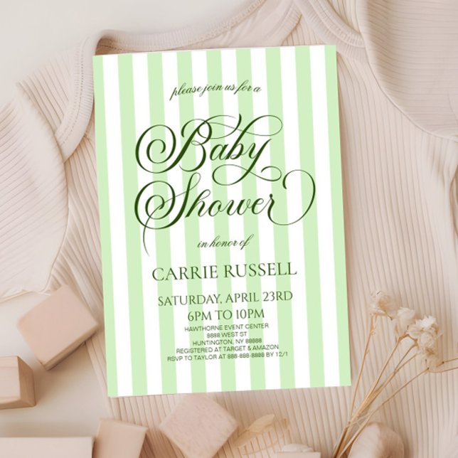 Invitación Classic Elegant Green Stripes Baby Shower (Subido por el creador)