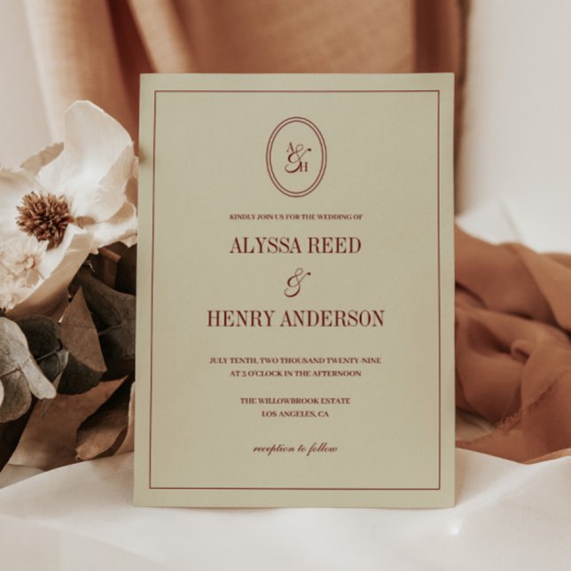 Invitación Classic Elegant Ivory & Wine Red Monogram Wedding (Subido por el creador)