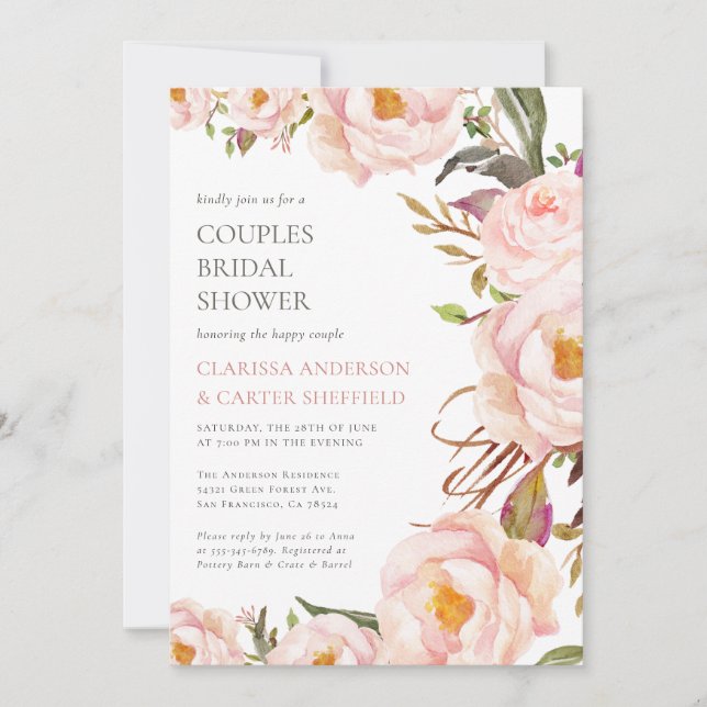 Invitación Classic Elegant Rubor Couples Bridal Shower (Anverso)