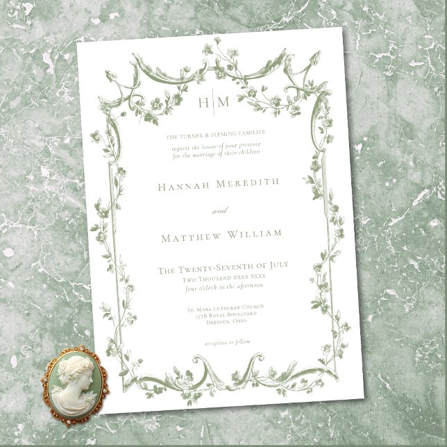 Invitación Classic Elegant Sage Green Delicate Floral Wedding (Classic Elegant Sage Green Delicate Floral Wedding Invitation)