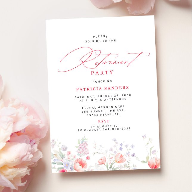 Invitación Classic elegant script floral retirement party (Subido por el creador)