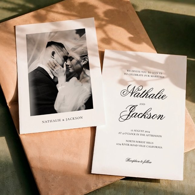 Invitación Classic Elegant Script Photo Wedding (Subido por el creador)
